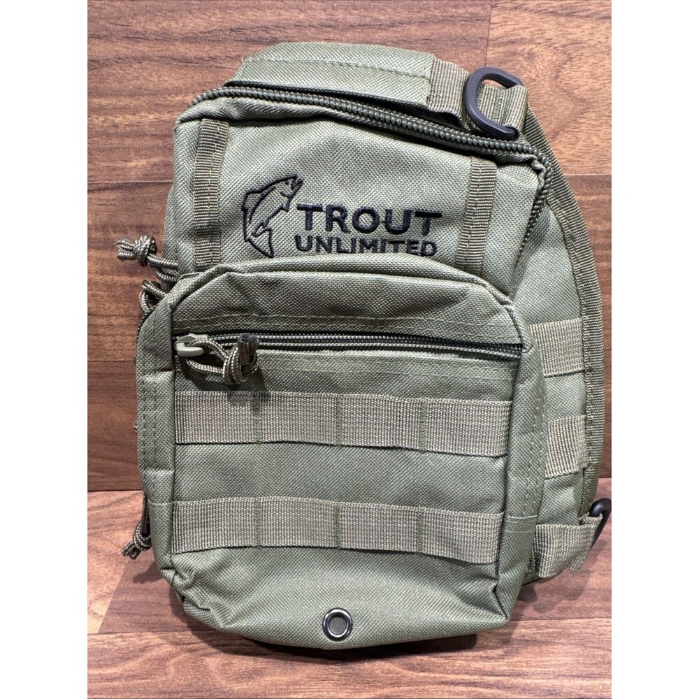 New Trout Unlimited | Fly Fishing Sling Pack Gear Tactical Bag Green
